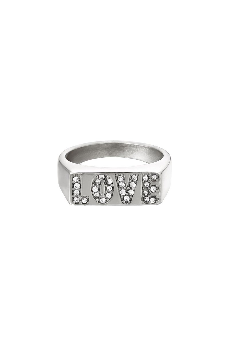 YWG - Roestvrijstalen ring liefde met zirkoon details - Zilver - Stainless Steel - maat 16