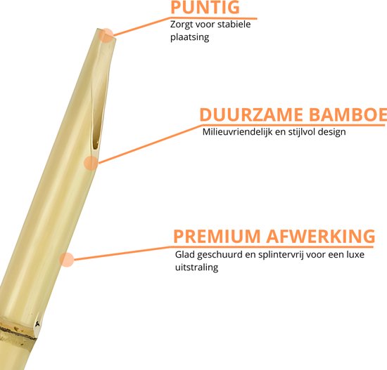Illustratie van een bamboe stok, die de puntige, duurzame en gladde afwerking van de fakkel benadrukt.