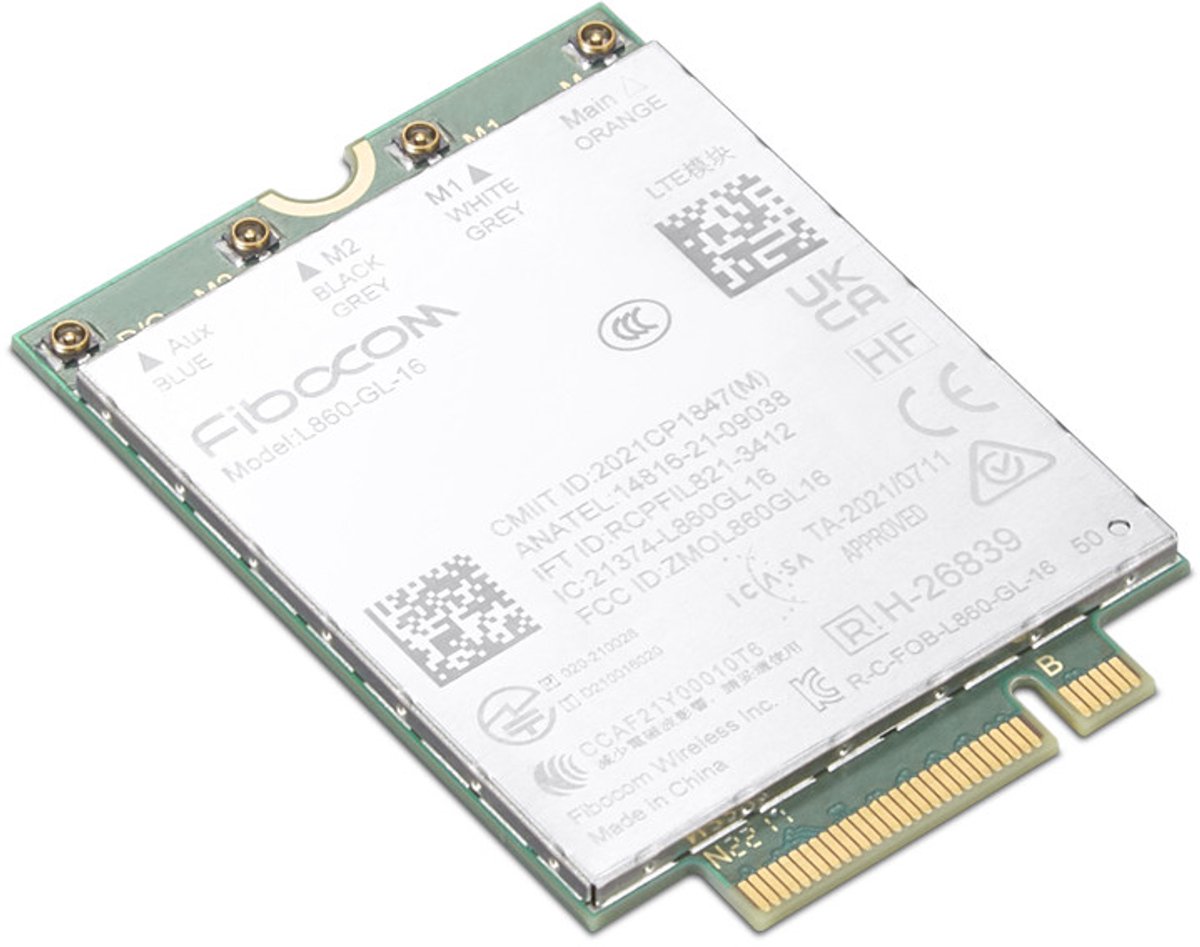 Fibocom L860-GL-16 - Draadloze mobiele modem - 4G LTE - M.2 Card - voor ThinkPad L13 Yoga Gen 4; L14 Gen 4; L15 Gen 4; P1 Gen 6