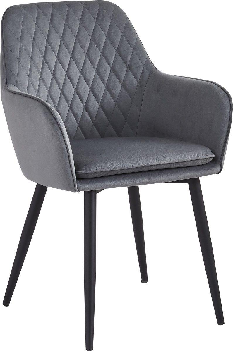 Colenis® - Laura Eetkamerstoel - Set Van 6 - Grijs - Velvet - Design - Industrieel - Met armleuning