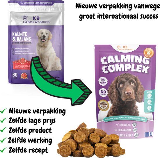 K9 Laboratories Kalmte & Balans - Honden Supplement - Anti Stress, Angst, Agressie - Met Valeriaan, L-tryptofaan & Hennepzaadolie - 60 Stuks