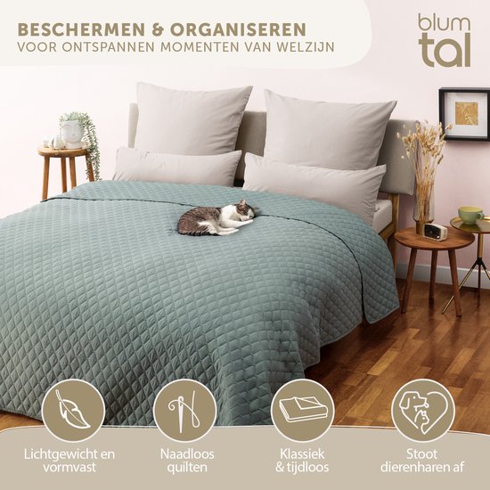 Couvre-lit Blumtal 170 x 210 cm - Certifié Oek-TEX - Pour lits 90 x 200 cm - Couvre-lit pour lit et canapé - Vert menthe