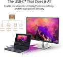 ASUS ProArt monitor verbonden met een laptop via USB-C, illustreert Power Supply, Display Signal, Data Transfer en Audio.