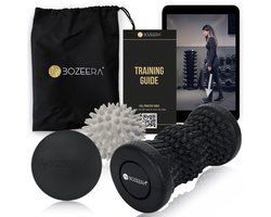 BOZEERA Voetmassage Roller Set - Voetroller - Massageballen - Lacrosse Massage Bal - Triggerpoint Bal - Plantar Fasciitis - Massageroller Set (3stuks) - Inclusief Video Poster & Tas
