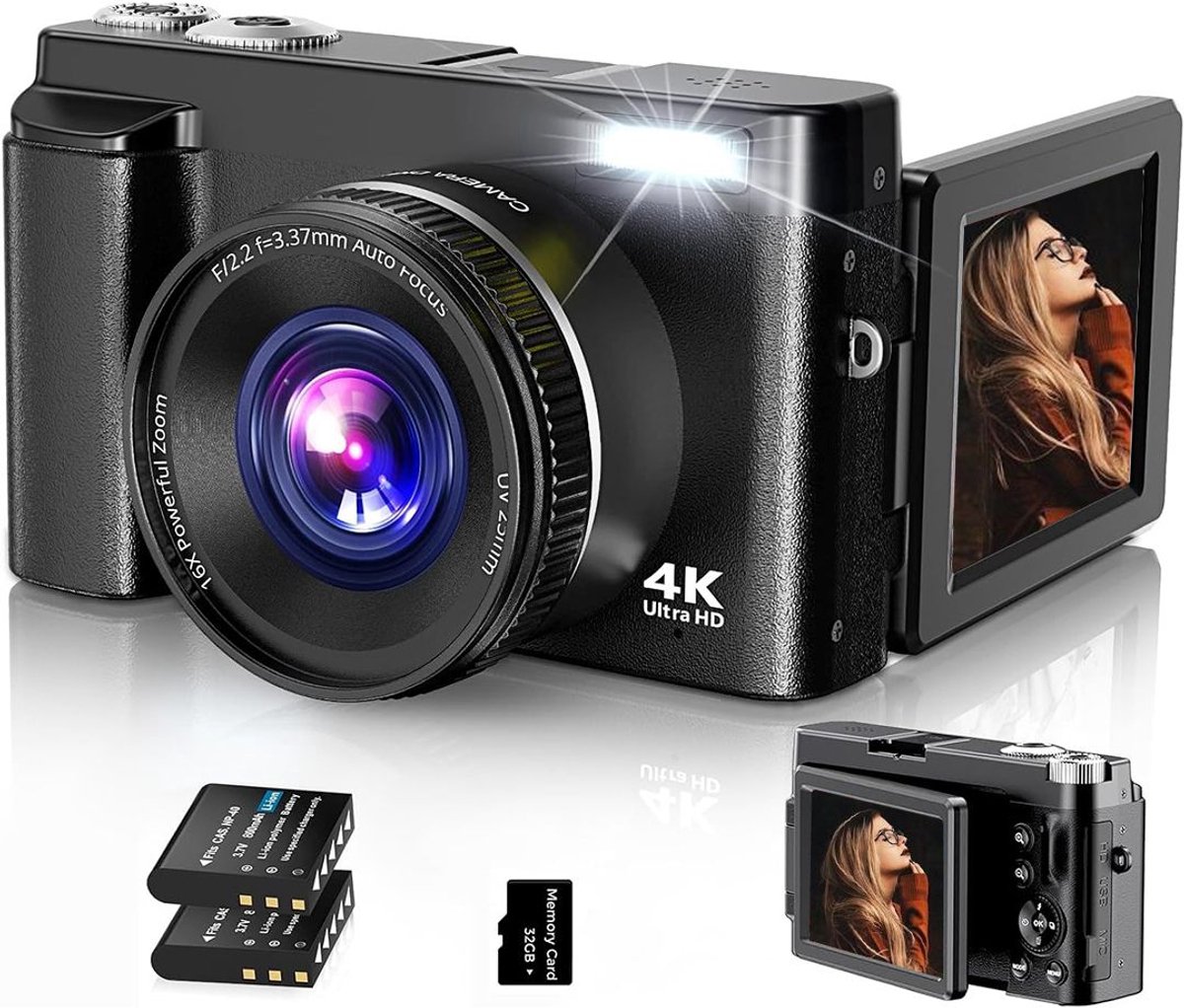 VELTRR® Vlog Camera voor Beginners - Videocamera voor Kinderen en Volwassenen - Handycam - 4K Kwaliteit