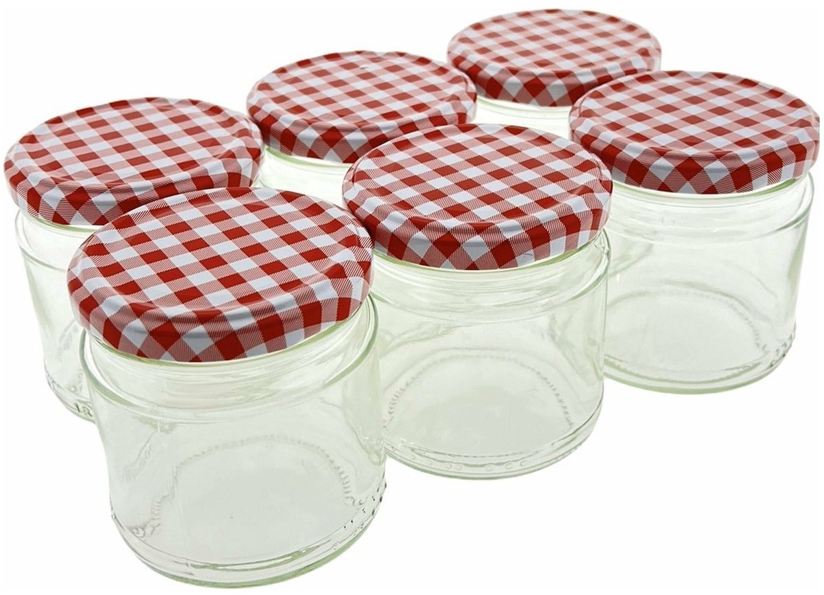 Confituurpot Jampot Inmaakpot met geruite schroefdeksel van 330 ml - 8 x 8 cm - 24 stuks