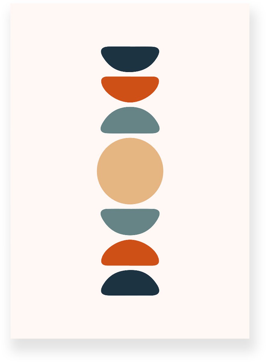Yisual Poster 30x40 cm - Abstracte Geometrie - Donkerblauw - Terracotta - Beige - Japandi - Minimalistisch - Muurdecoratie - Wanddecoratie