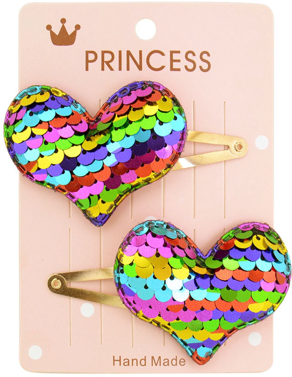 Hart Glitter Haarclips set - 2 stuks - Multi - Haarspeldjes - Haar Accessoires - Kinderen - Peuter - Meisjes - Gift - Cadeau