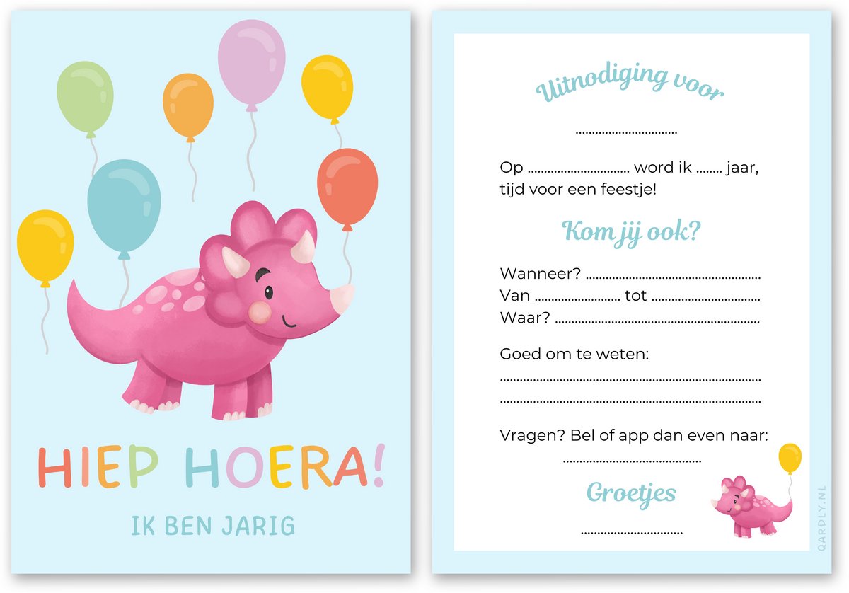 Uitnodiging kinderfeestje dinosaurus- 10 stuks - Uitnodiging verjaardag - Inclusief enveloppen - Uitnodiging dinofeestje - Dinosaurus feestje