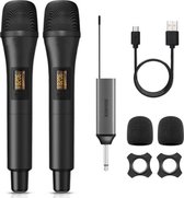 Draadloze microfoon, 2 in 1 VHF dubbele draadloze handmicrofoonsysteemset met USB-ontvanger, professionele universele handheld draadloze microfoon voor zingende karaoketoespraakkerk(Zwart Draadloze microfoon, 2 in 1 VHF dubbele draadloze handmicrofoonsysteemset met USB-ontvanger, professionele universele handheld draadloze microfoon voor zingende karaoketoespraakkerk(Zwart