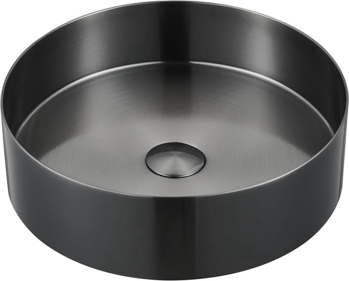 Profielenloods - Opbouw waskom Gun metal RVS Ø40cm diameter - met afvoerplug