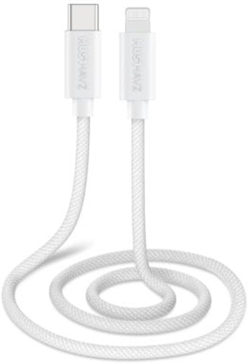 Musthavz Braided USB-C naar Lightning Kabel 1.0 Meter - Wit/White