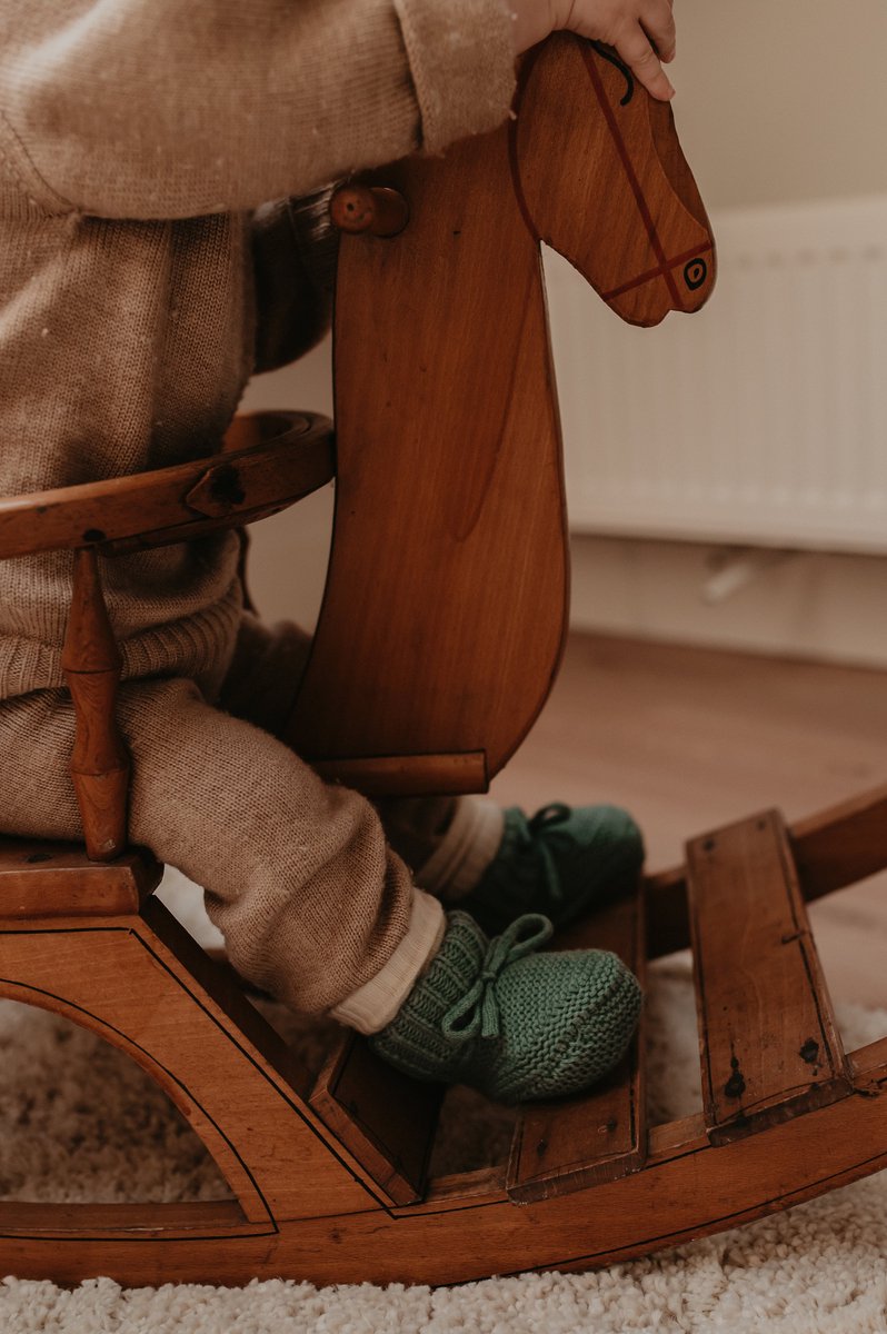 Baby slofjes Merino Wol met Manchette - Groen