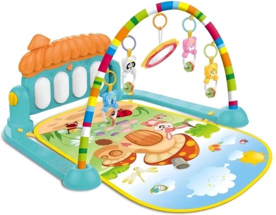 Buxibo 3-in-1 Baby/Peuter Gym - Piano Speelmat voor Baby's - Muziek Speelkleed met Ratelaar en Spiegel - Groen