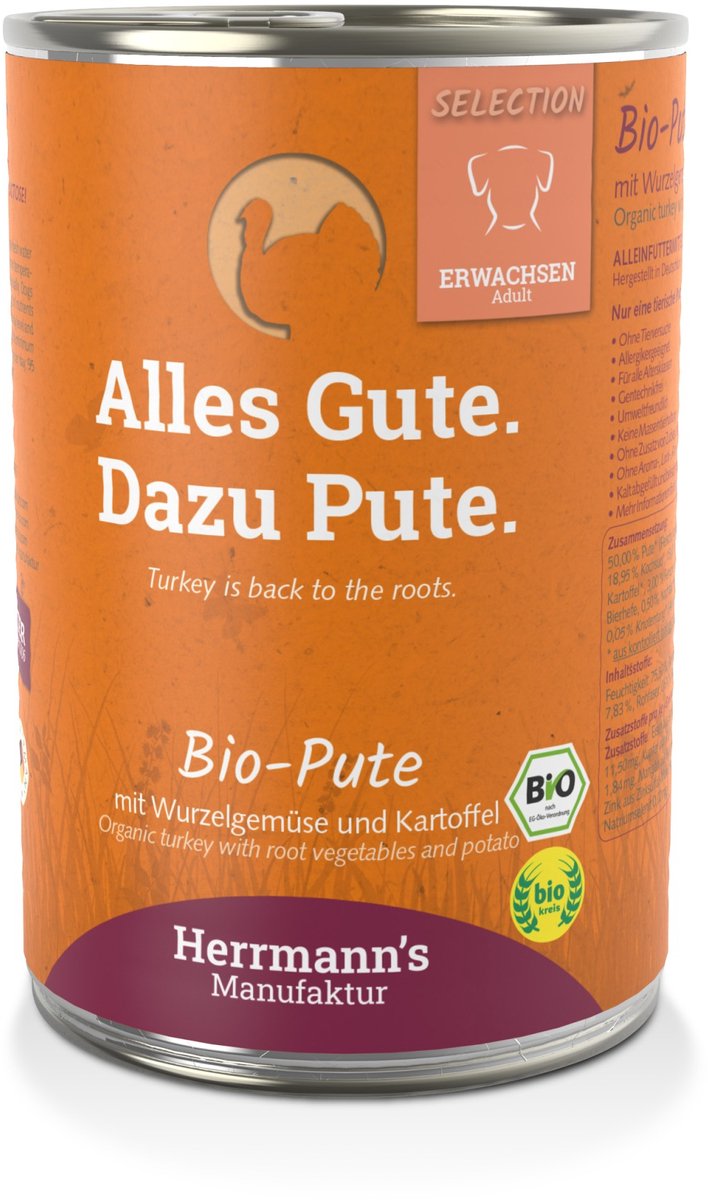 Herrmann’s Herrmann's Bio Adult Honden Blikvoeding - Kalkoen met Knolraap - 400 g