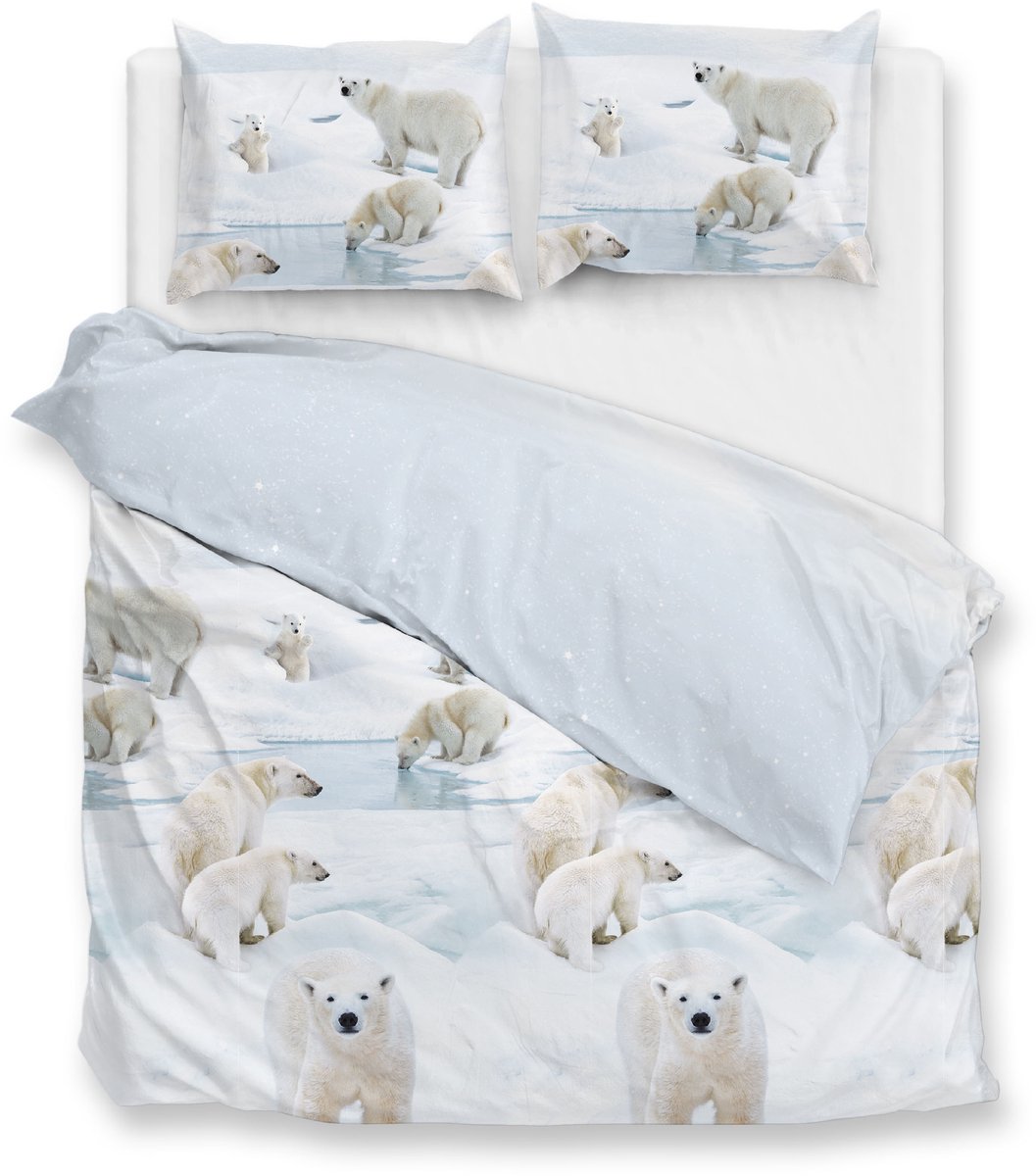 Zohome Dekbedovertrek Polare - Bedlinnen met Dieren print - 200x220 - Blauw - Dekbedhoes van 100% Katoen-Flanel op Prijzenvolger.com