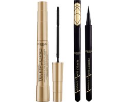 L'Oréal Paris Telescopic Classic Mascara Zwart & Superliner Perfect slim Zwart - Lengte mascara voor zichtbaar langere wimpers - Zwarte pen eyeliner - Routine Bundel