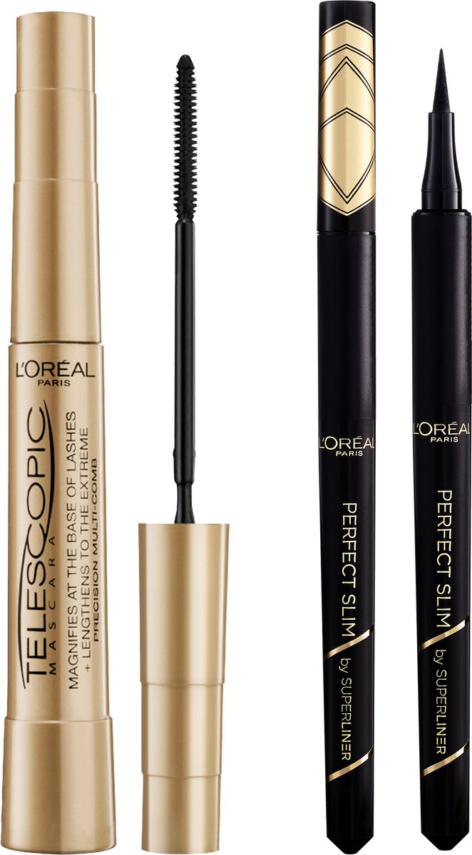 L'Oréal Paris Telescopic Classic Mascara Zwart + Superliner Perfect slim Zwart Giftset - Geschenkset