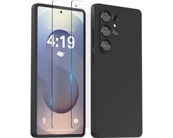 Hoesje geschikt voor Samsung S25 Ultra Zwart - 2x screenprotector - beschermglas screen protector- Anti Shock case