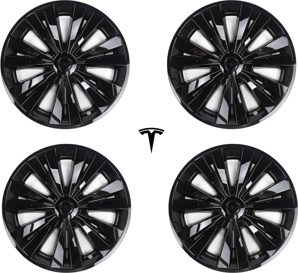 Wieldoppen 19 Inch met T Caps voor Tesla Model Y 2023 – Set van 4 Matzwarte Naafdoppen, Vervangende Velgdeksels | Tesla Accessoires - MS