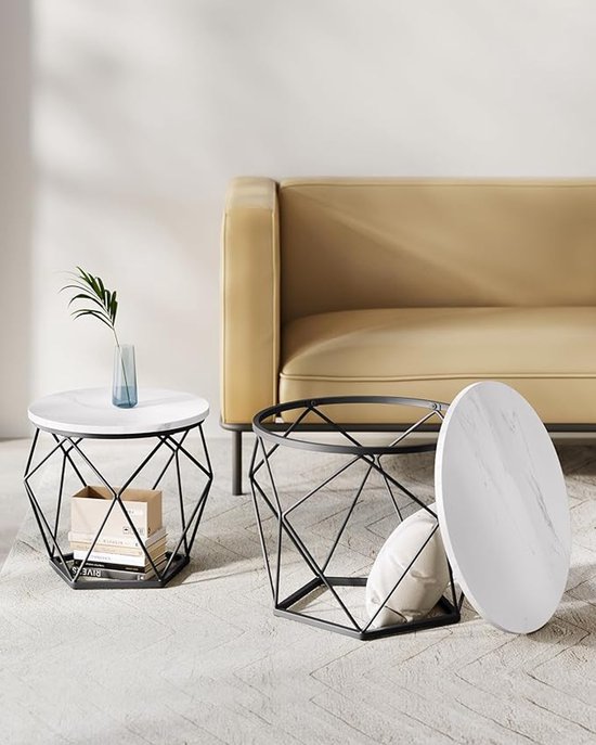 MAZAZU - Tables basses - Tables d'appoint - Zwart/ Wit - Set de 2 - Rondes