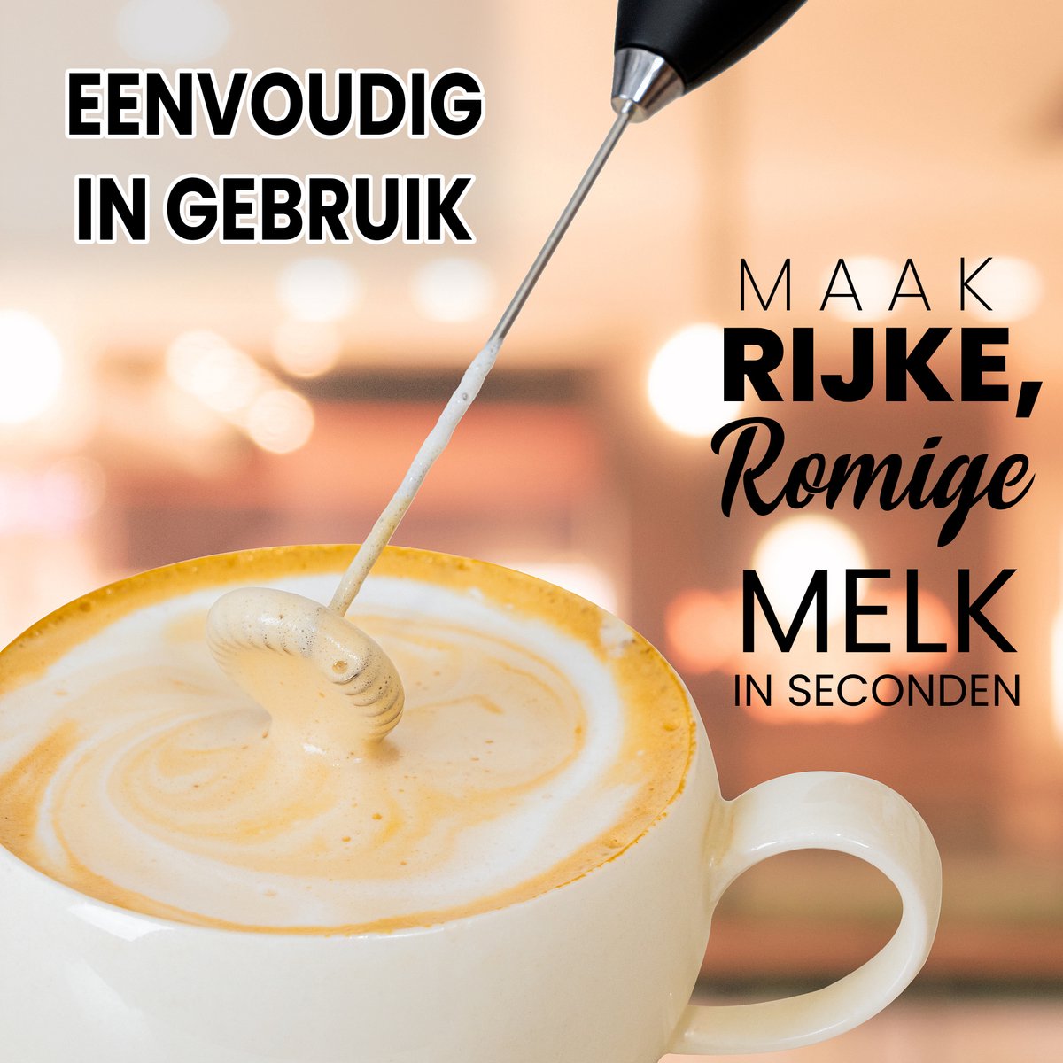 Foamo® Melkopschuimer Electrisch - Handmatige Melkschuimer - Elektrische Melkklopper voor Cappuccino en Matcha - Milk Frother op Batterijen - Zwart — cadeau in Kookcadeaus - foto 2
