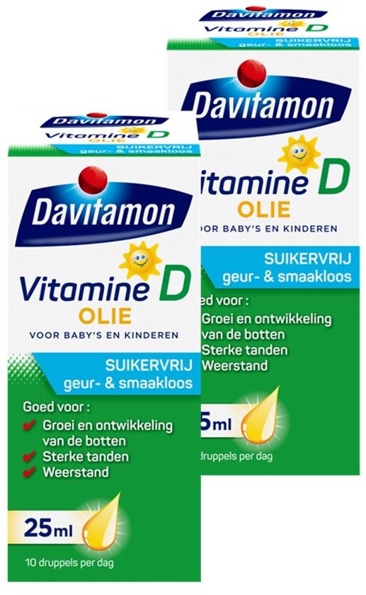 Davitamon vitamine D olie baby en kind - bevat vitamine D3 – vitamine D druppels suikervrij - 2 x 25ml - BUNDEL 2 STUKS
