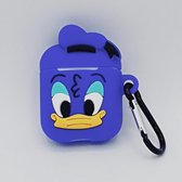 Cartoon Silicone Case voor Apple Airpods - blue ducky  - met karabijn