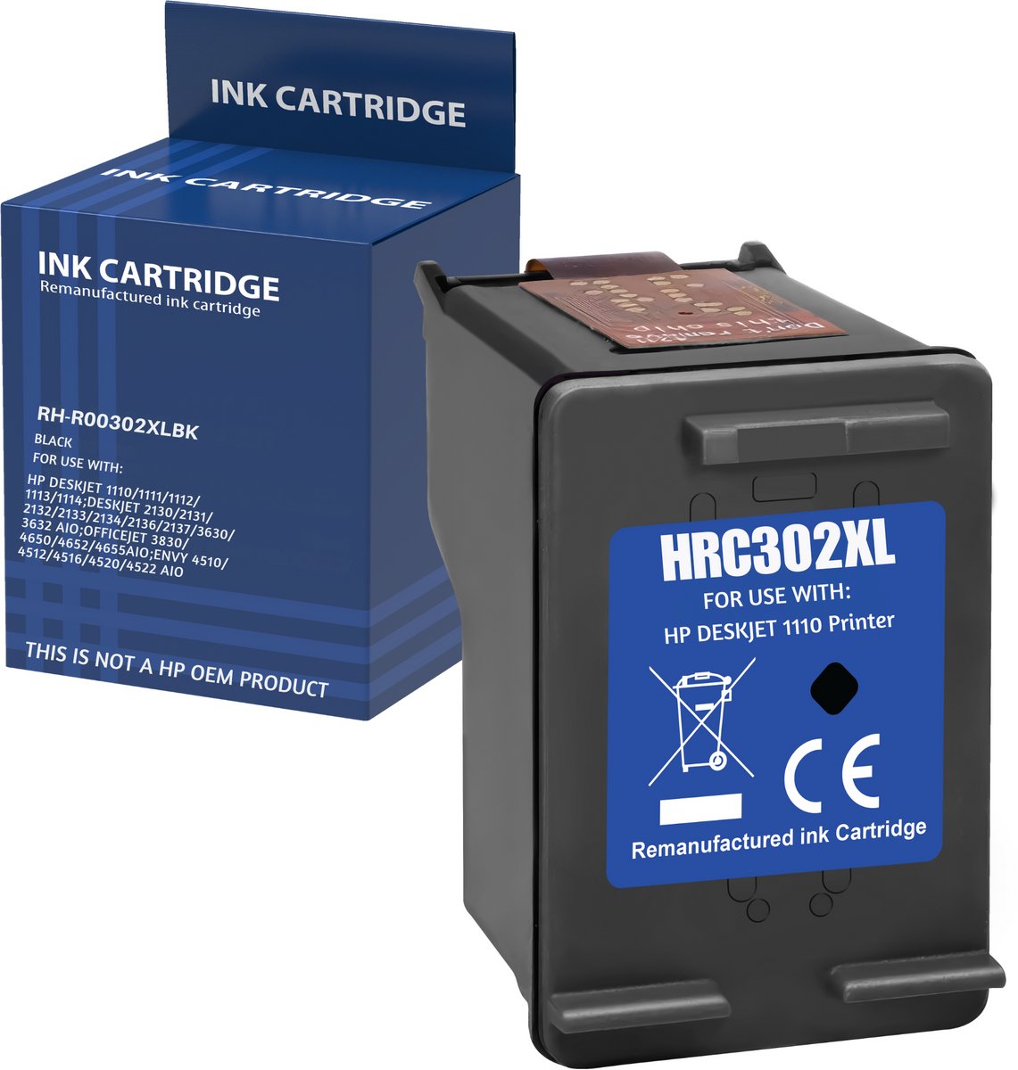 Inktcartridge geschikt voor HP 302XL zwart compatibel HP DeskJet 1110 1111 2100 2130 2131 2132 3630 3635 Envy 4510 4512 4516 4520 4525 OfficeJet 3800 3830 3838 4650 4655 5200 5232
