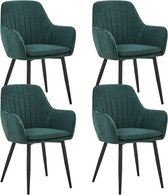 Colenis® - Chaise de salle à manger Lavinia - Set de 4 - Vert - Tissu en lin - Industriel - Avec accoudoir