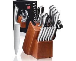 Raxco® Messenblok - 18 Delig - Messenset - Inclusief slijper & schaar - Rvs