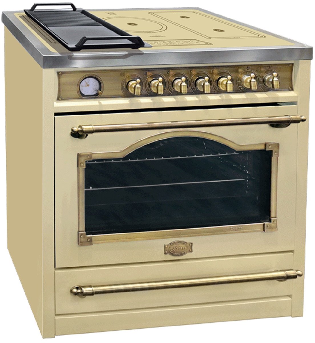 Kaiser inductiekookplaat HC 93655 IElfEm+Grillplaat, met 1-voudige telescoopgeleider, elektrische vrijstaande fornuis 90 cm 5 kookzones/8 multifunctionele kookzones