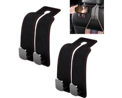 Hoofdsteun Haakjes - 2 Stuks - Auto Organizer Haken - Autostoel Hangers - Tashanger - Leer Autostoel Haak - Auto Kapstok - Tassenhanger - Autostoel - Telefoonhouder - Opberghaak - Zwart - Universeel - 17x8cm