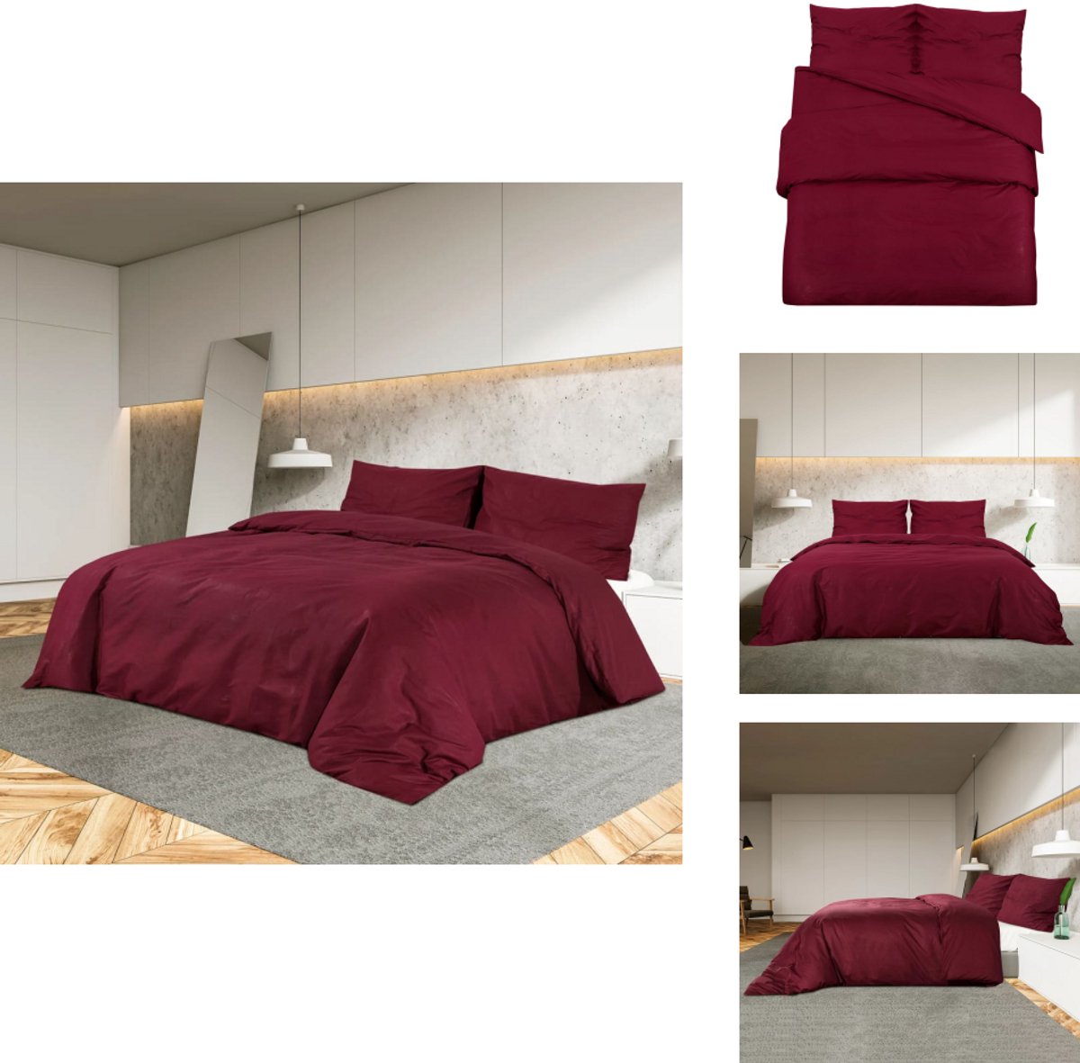 vidaXL Dekbed - Dekbedden - Dekbedovertrek - Overtrek - Dekbedovertrekset 200x200 cm katoen bordeauxrood