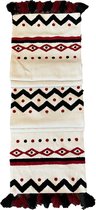 Geborduurde tafelloper met kwastjes | Katoen | 36 X 183 CM | Crème, rood | Tafelloper | Table Runner | Tafellaken | wonen | woonaccessoires