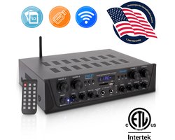 Amplificateur Bluetooth Pyle - Amplificateur audio sans fil karaoké - Enceinte home cinéma Audio stéréo 4 canaux - Récepteur de puissance sonore avec AUX IN, FM, RCA - Enceintes subwoofer