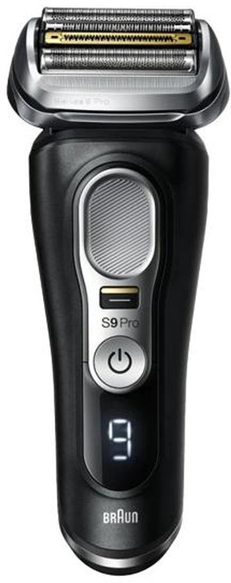 Braun Series 9 Pro scheerapparaat in het zwart, met zilveren scheerkop.