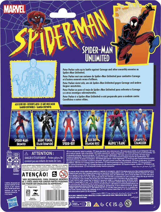Actiefiguur van Spider-Man Unlimited, rood en blauw, in een springende pose met witte cape.
