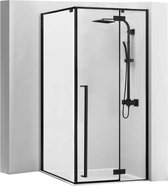 Rea Fargo Black 90X90 U + Douchebak Savoy White - 195 cm - Douchecabine - Vierkant - Zwart