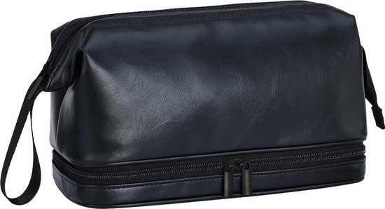 Grote Heren Toilettas - Leder - Handvat - Vaderdag - Cadeau man - Zwart - Luxe Toilettas