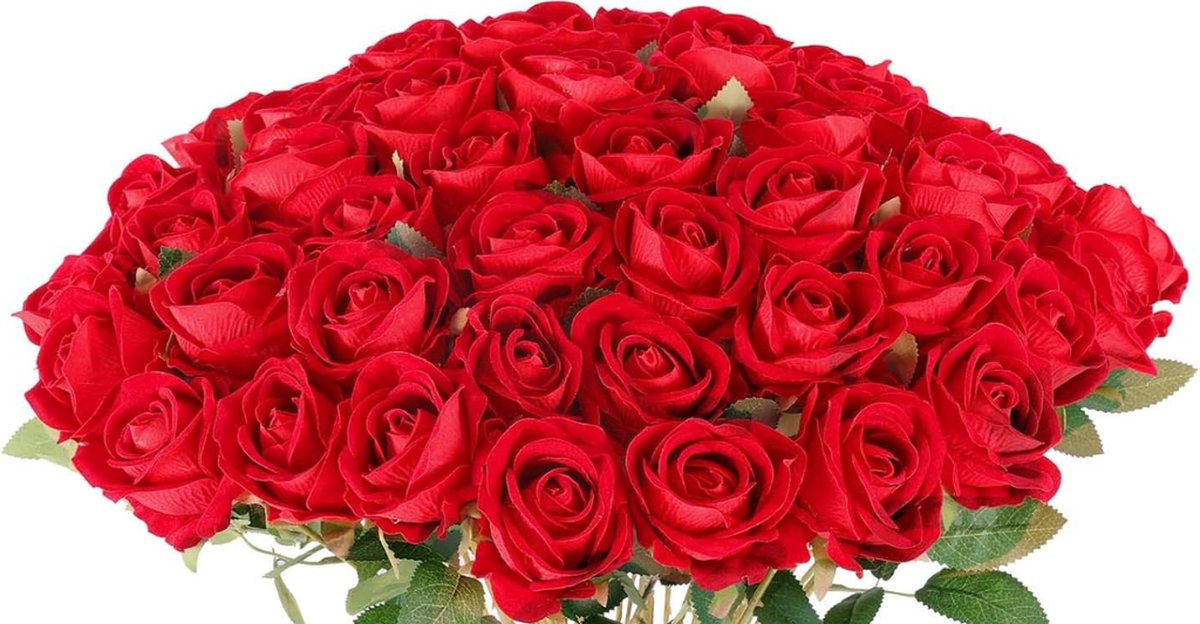 ROSIFY Kunstbloemen - Nepbloemen - Kunstrozen - Zijden Bloemen - Set van 25 Kunstrozen - 50cm - Rood