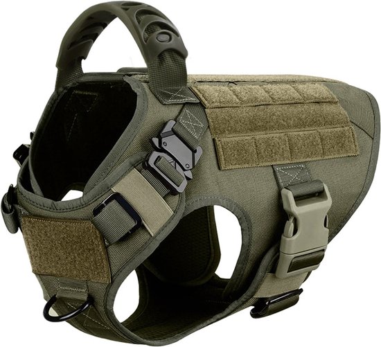 Hondenharnas - Tactical Honden Tuigje - K9 - Leger Groen - Anti-Trek Harnas - Extra Controle - L