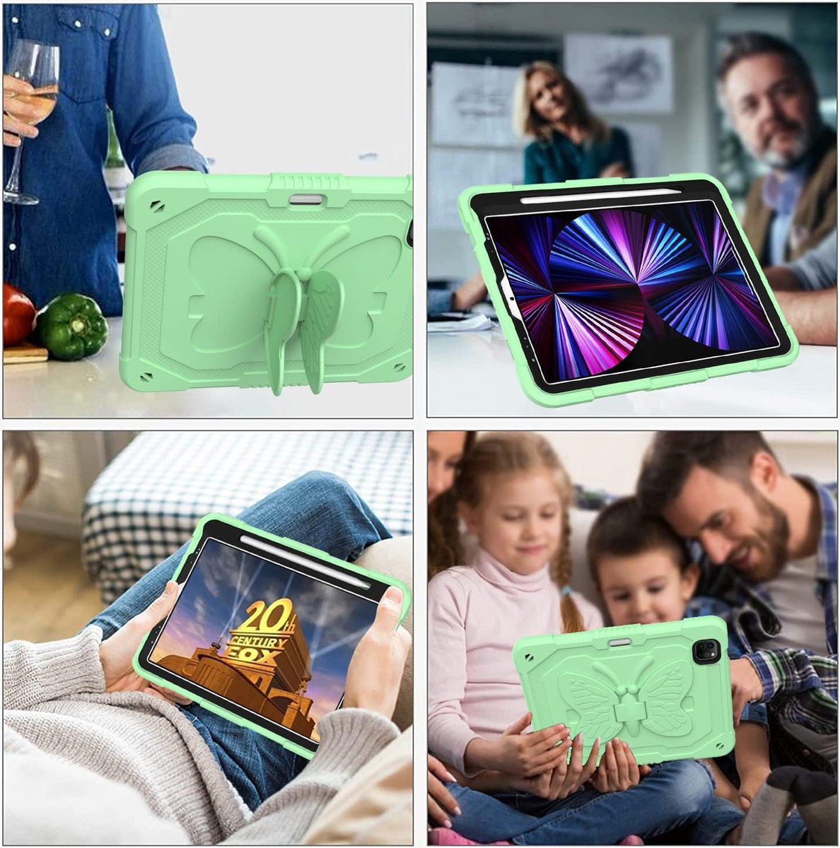 Apple iPad Pro - beschermhoes 11 inch - 1 stuk - groen met vlinderhouder voor kinderen