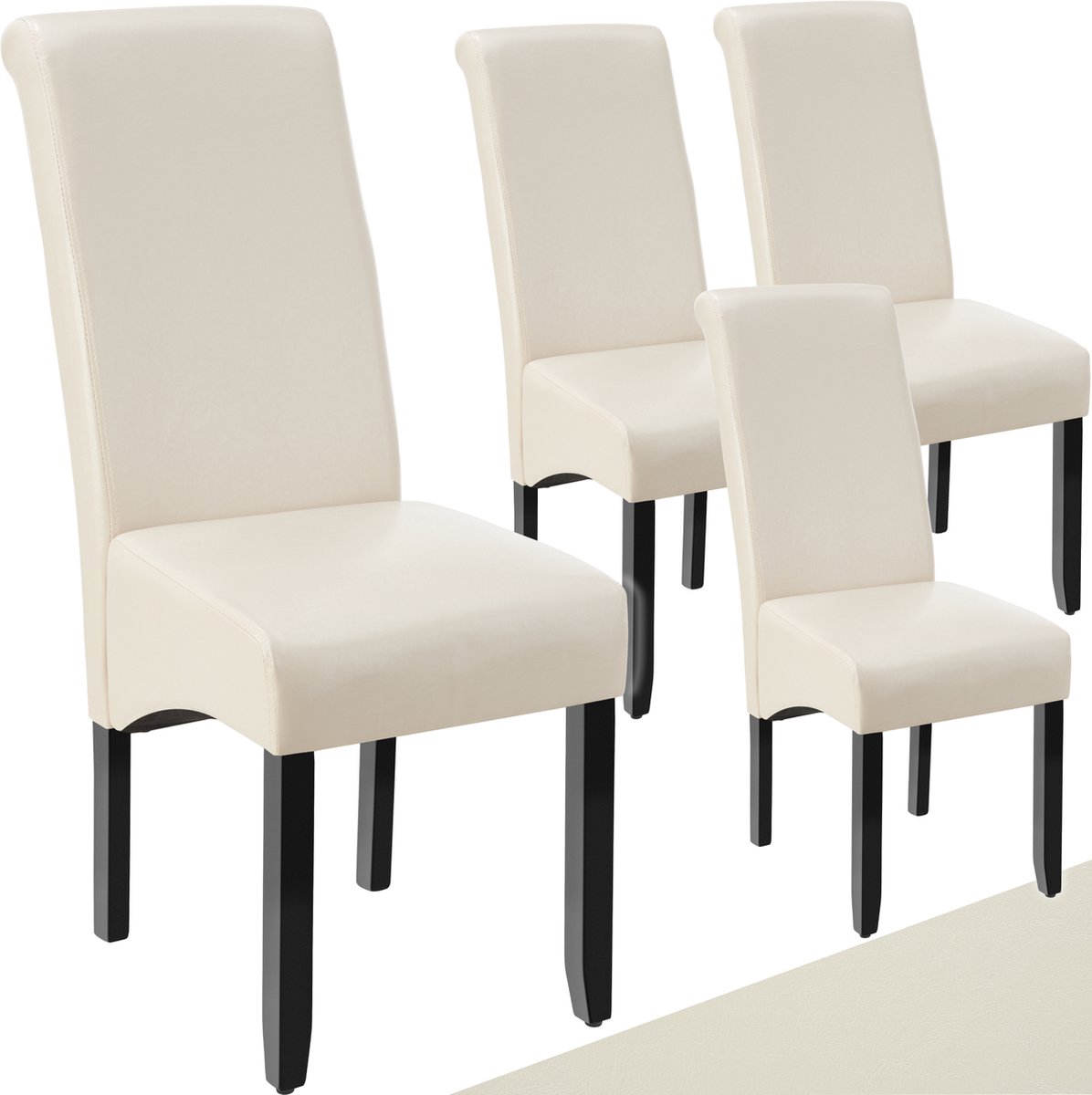 tectake® Eetkamerstoel - Comfortabele kunstleren stoel met hoge rugleuning - Keukenstoel voor keukentafel - Gestoffeerde keukenstoel - Diverse kleuren en sets - Maximale belasting 120 kg - Afmeting (LxBxH) 44 x 63 x 106 cm - Set van 4 - Crème