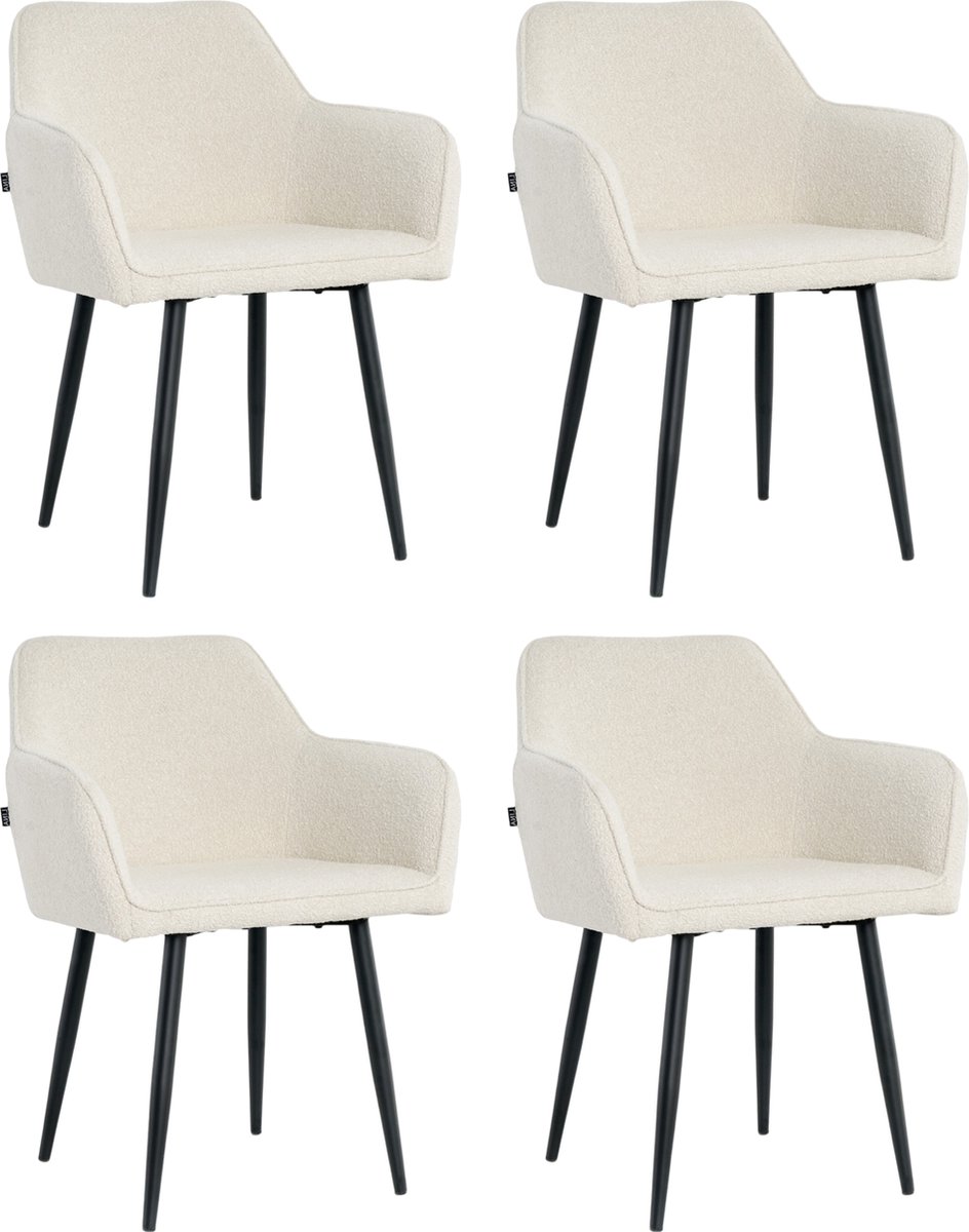 Lina® Diamond Eetkamerstoel - Creme - Set van 4 - Boucle