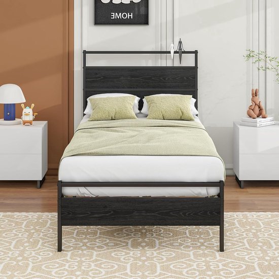 HOJINLINERO Bedframe, eenpersoonsbed, 90 x 200 cm, metalen jeugdbed HOJINLINERO Bedframe, eenpersoonsbed, 90 x 200 cm, metalen jeugdbed