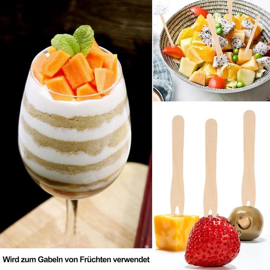 300 stuks frietvorken, houten vorken, 85 mm vorken, kleine vorken, hout, frietvorken, feestservies, houten mes, frietvork, voor feest, verjaardag, camping
