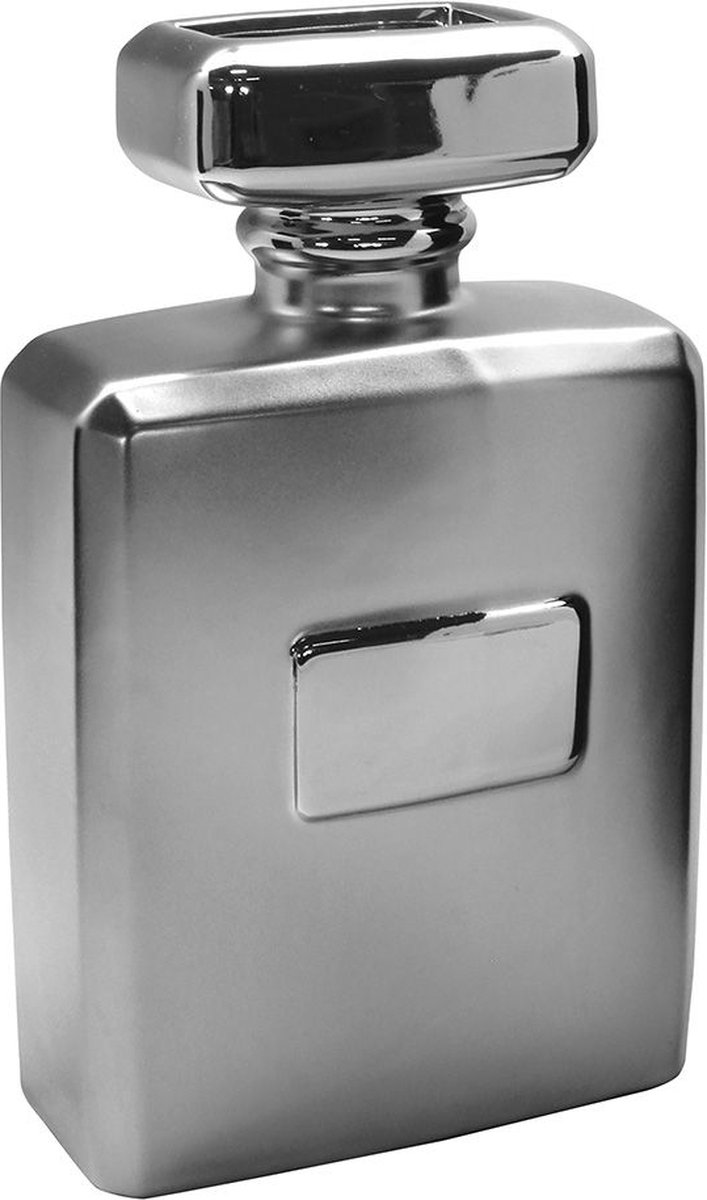 Gilde Handwerk - Vaas - Bloemenvaas - Trendvaas - Parfum - Parfumfles - 22x13.5x7cm - zilver- Keramiek