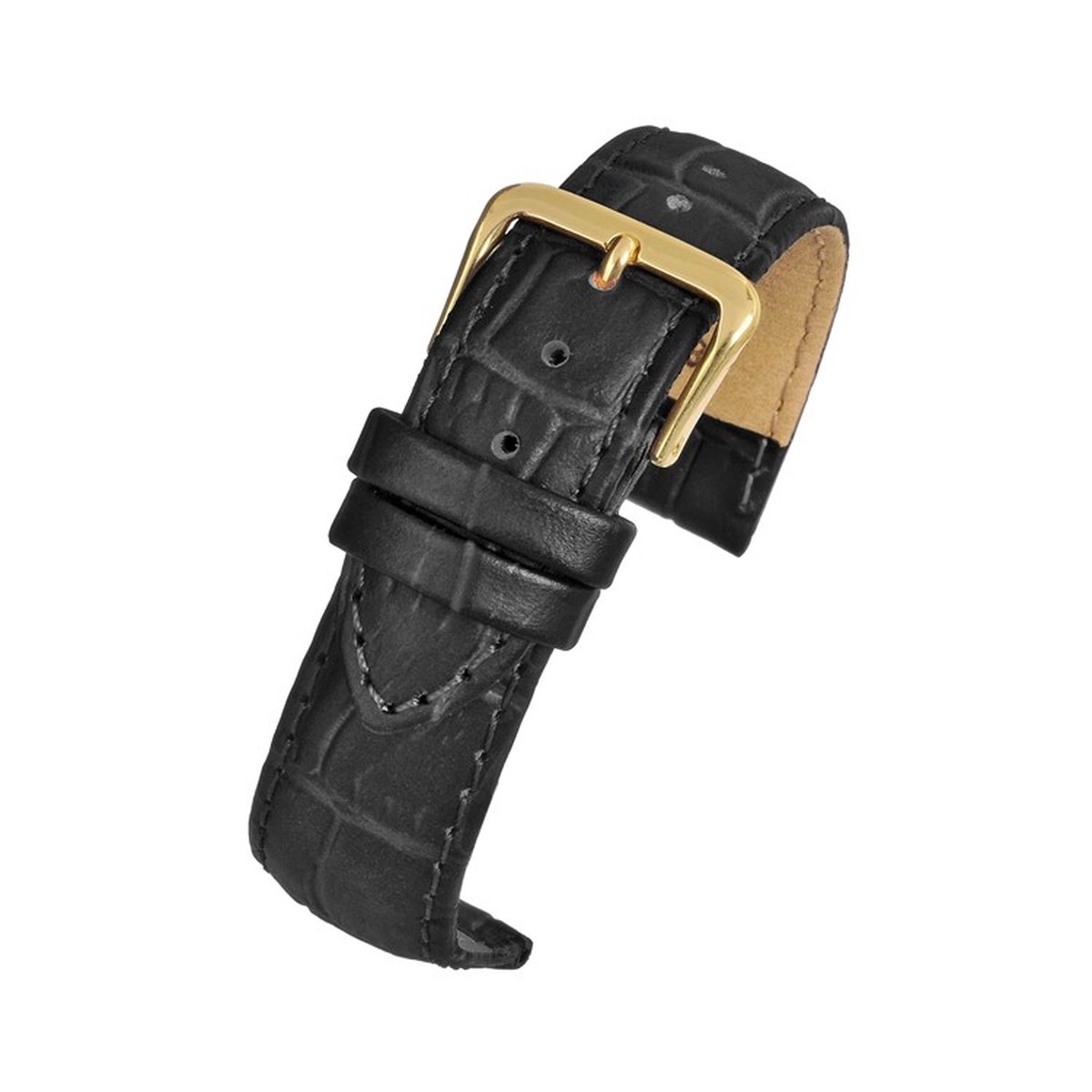 Horlogeband-horlogebandje-12mm-echt leer-lbs-zwart-gevuld-croco-zacht-goudkleurige gesp-leer-12 mm