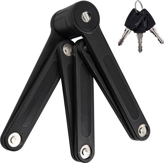 Opvouwbaar fietsslot iBright 85 cm, gehard staal, weerbestendig, met houder en 2 sleutels voor eBike, fatbike, stadsfiets